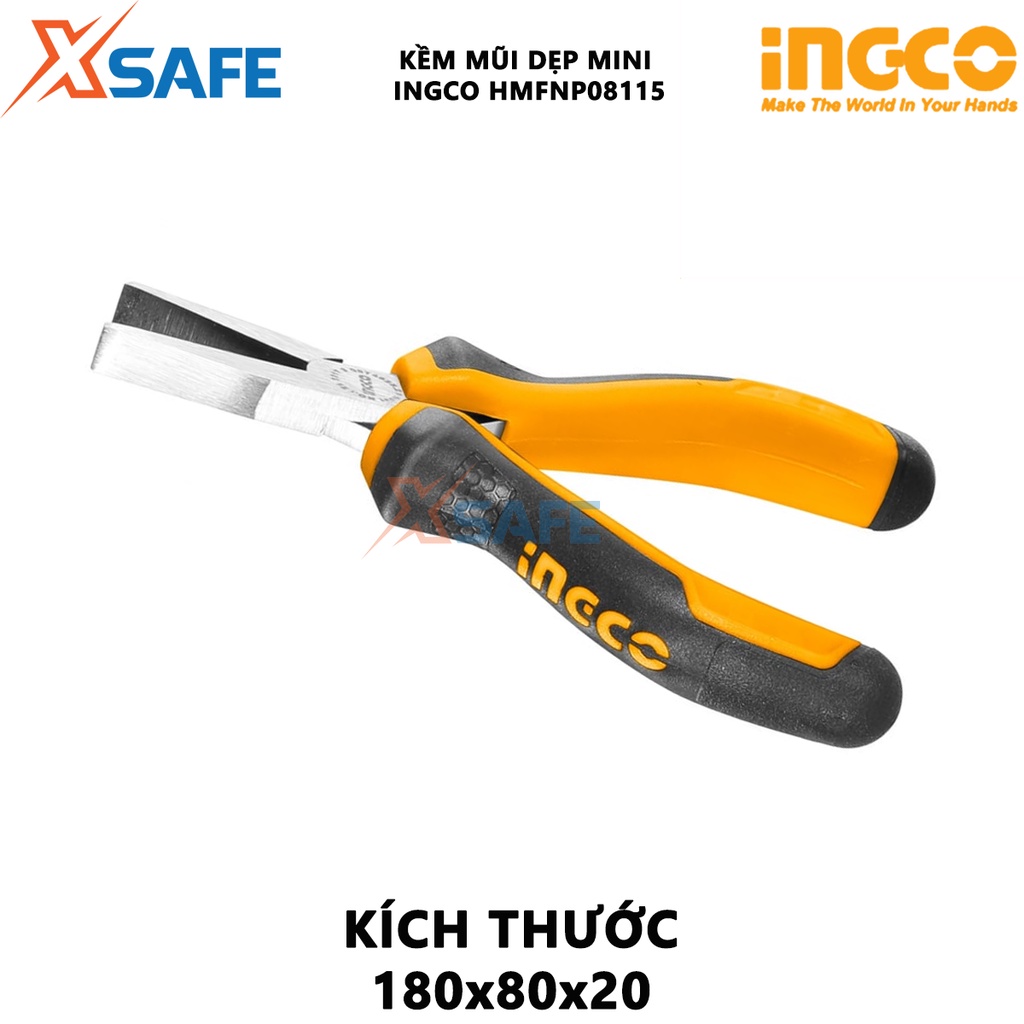 Kềm mũi dẹp mini INGCO HMFNP08115 Kìm mini kích thước 4.5 inch, đầu kềm được đánh bóng và chống gỉ, tay cầm hai màu