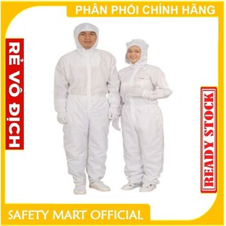 Quần áo phòng sạch chống tĩnh điện liền thân liền mũ - Trắng