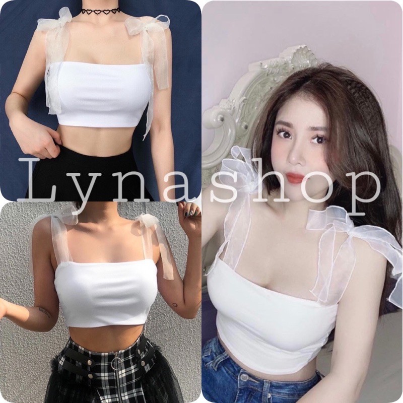 Áo croptop 🍉 Áo croptop nữ trên phối dây voan 🍉 áo mix được nhiều chân váy và quần jean, áo 2 dây 2 màu trắng đen xinhhh