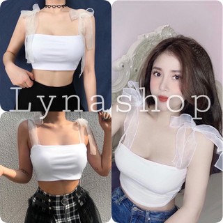 Áo croptop 🍉 Áo croptop nữ trên phối dây voan 🍉 áo mix được nhiều chân váy và quần jean, áo 2 dây 2 màu trắng đen xinhhh