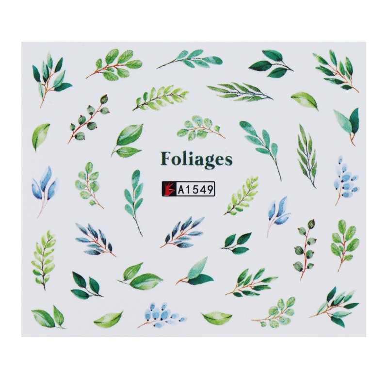 Monja Bộ 12 miếng dán chuyển nước trang trí móng tay hình lá xanh/lá phong