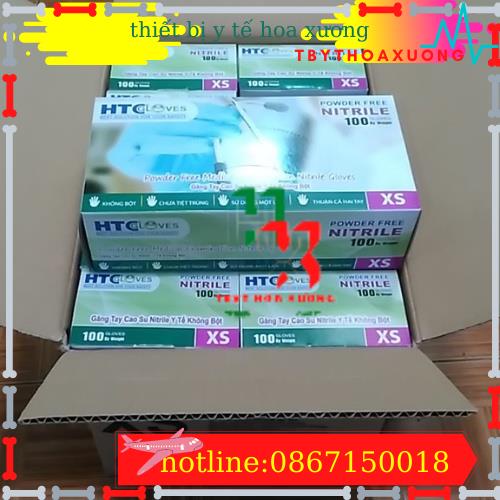 Găng tay y tế HTC Gloves có bột cao su latex màu trắng size S, M hộp 100 cái.
