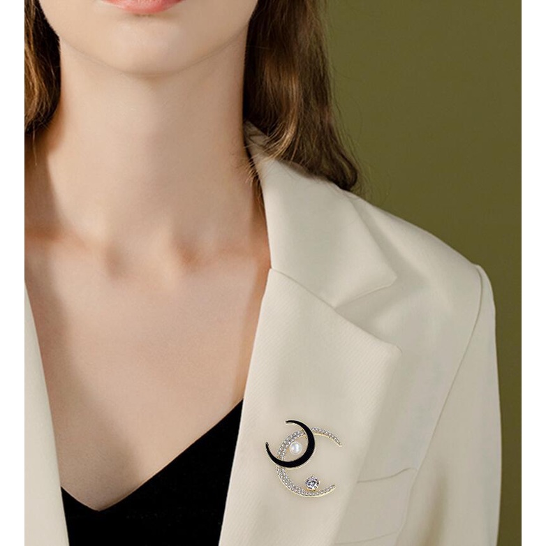[Giao hàng trong vòng 24 giờ] Ghim Cài Áo Hình Mặt Trăng Đính Đá Đơn Giản