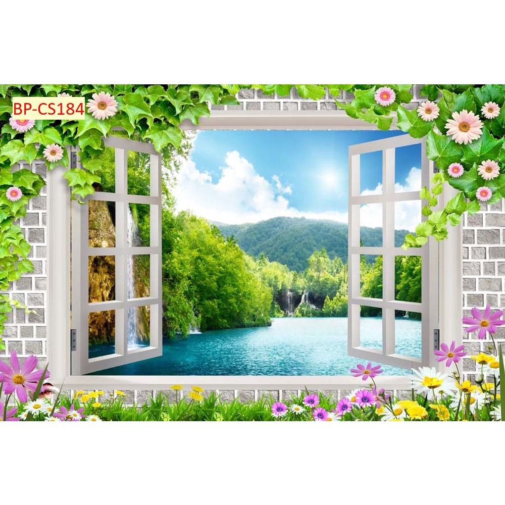 Tranh 3d cửa sổ nhìn ra phong cảnh sang trọng hiện đại