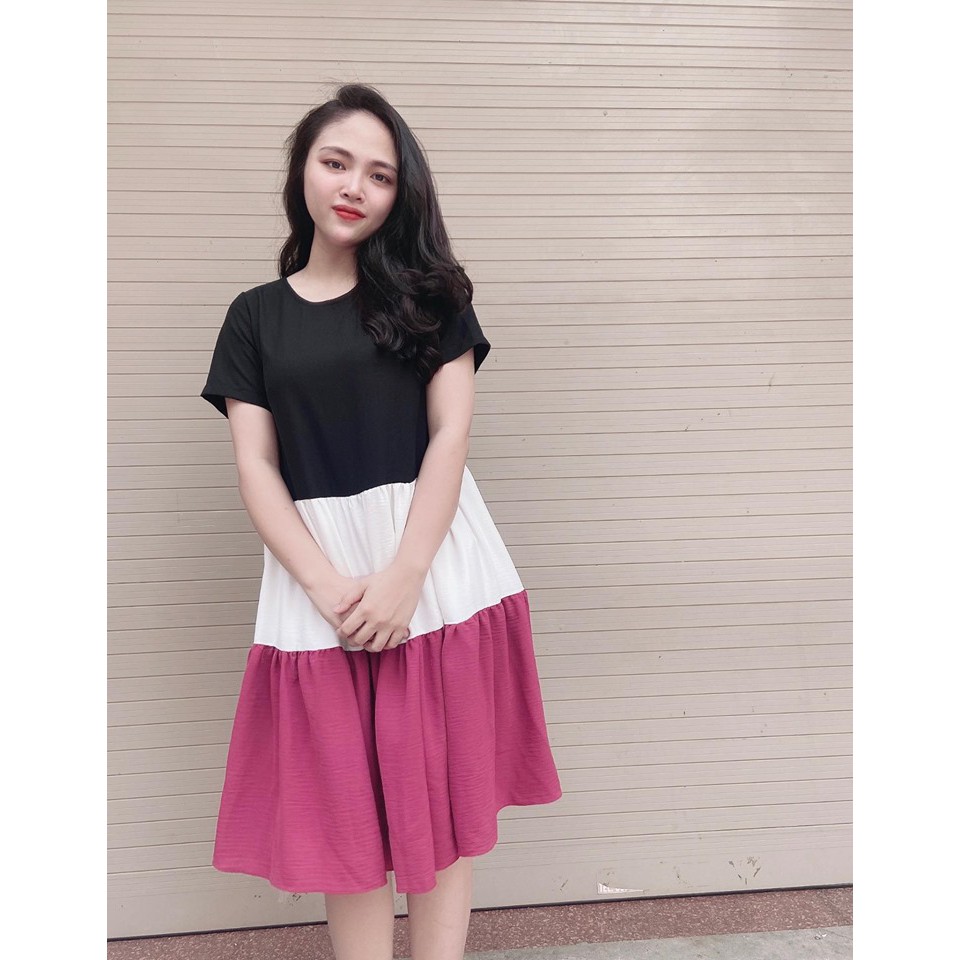 Váy bầu bigsize thiết kế GuMe dáng babydoll 3 Tầng Phối 3 Màu chất vải sạn lụa cao cấp 40-100kg mặc ở nhà đi chơi MB151