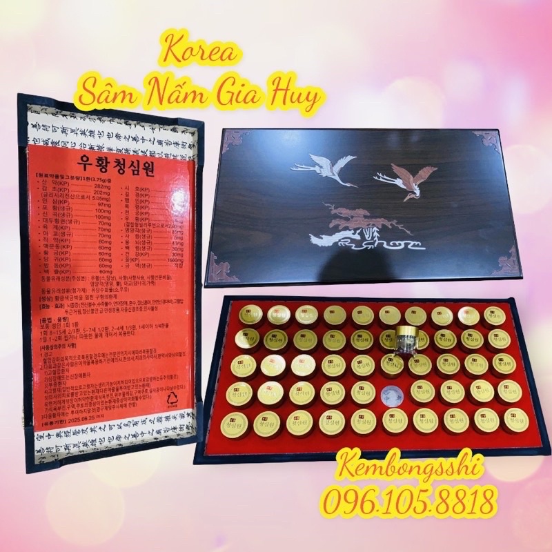 [HÀNG MỚI] An Cung Ngưu Hoàng Hoàn Hàn Quốc Hộp Gỗ Con Chim 50 Viên CAO CẤP