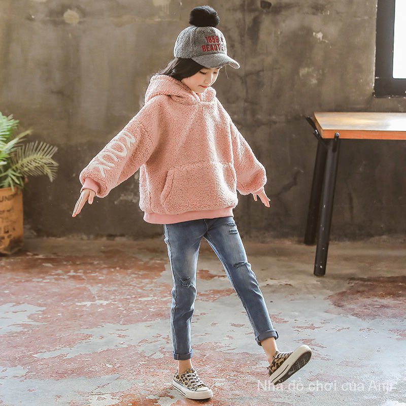 COD Kid's FashionGirl | 5-14 years old Tops Sweater Children Sheepskin Girls Coat Autumn And Winter New Warm Velvet
