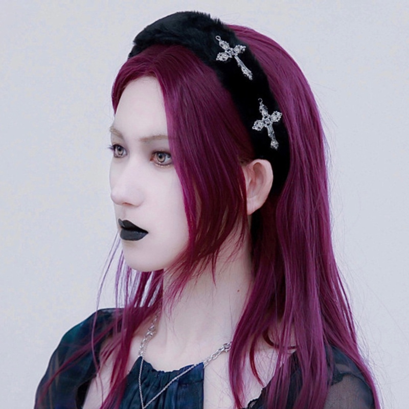 Băng Đô Cài Tóc Bằng Da Phối Lông Phong Cách Gothic