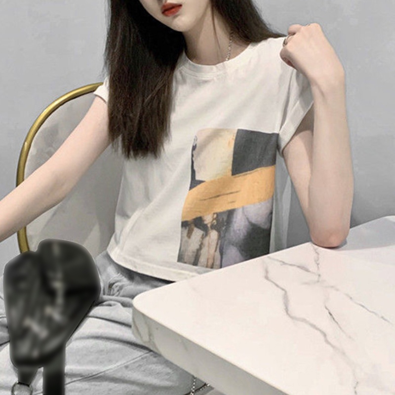áo croptop Thun Nữ Ngắn Tay In Hình Khuôn Mặt Sáng Tạo