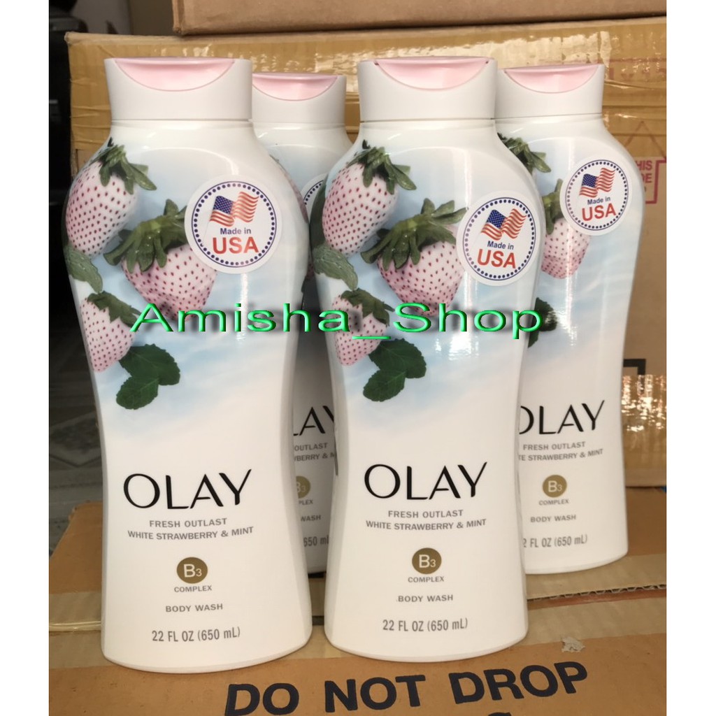 Sữa tắm Olay Cooling White Strawberry &amp; Mint 650ml (Dâu Bạc Hà mát lạnh)