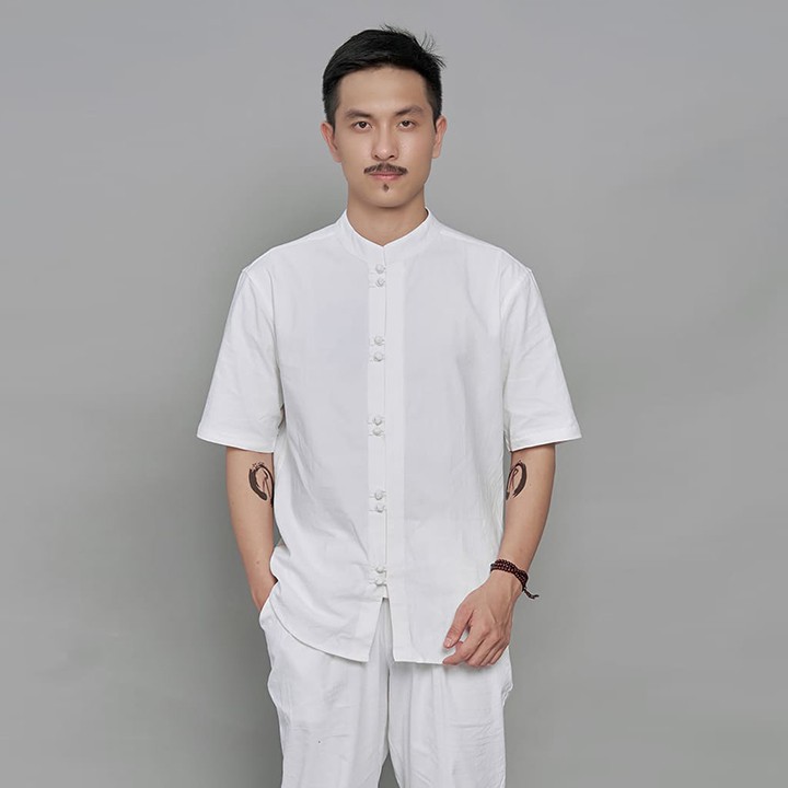 Áo trung niên cổ tàu cài khuy cúc tết, linen cao cấp, mềm, mịn, mát Rough