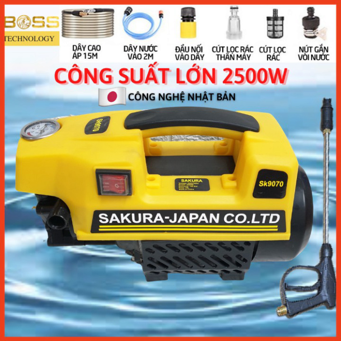 Máy rửa xe sakura áp lực cao công nghệ nhật bản 2021  Máy rửa xe mini - Sakura 2500W - Tặng bình bọt