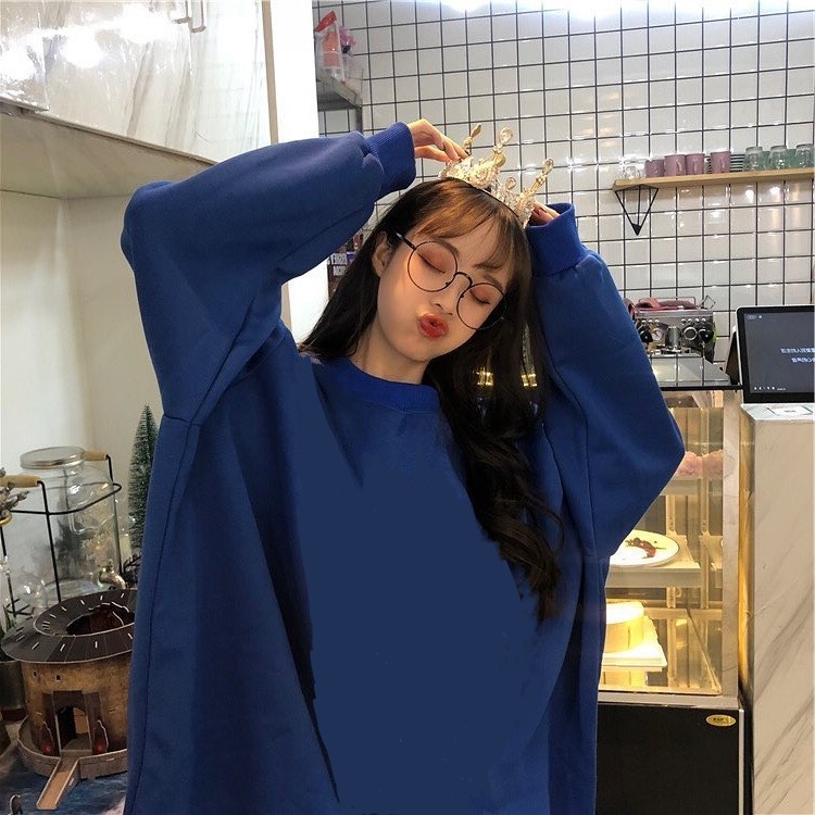 áo nỉ bông tay dài sweater xanh dương - blue sweater