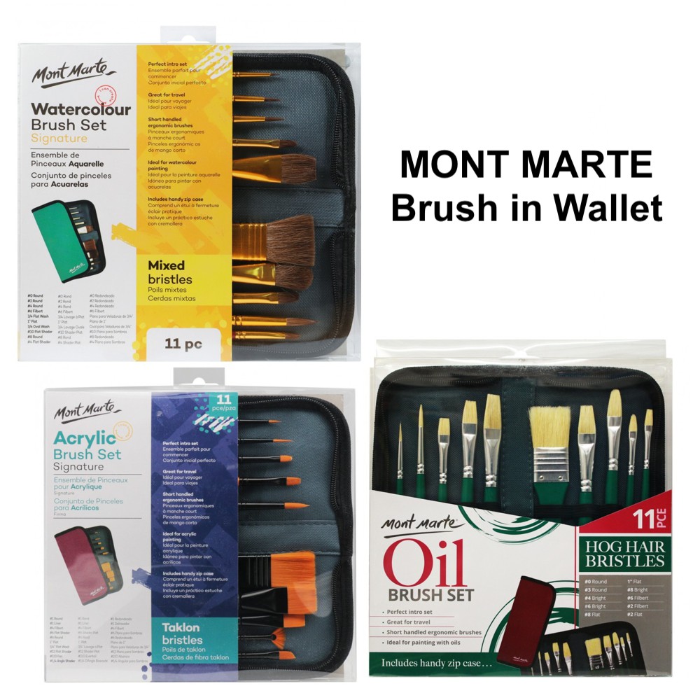 SET CỌ KÈM VÍ MONT MARTE MÀU NƯỚC | SƠN DẦU | ACRYLIC (Brush in Wallet 11PC)