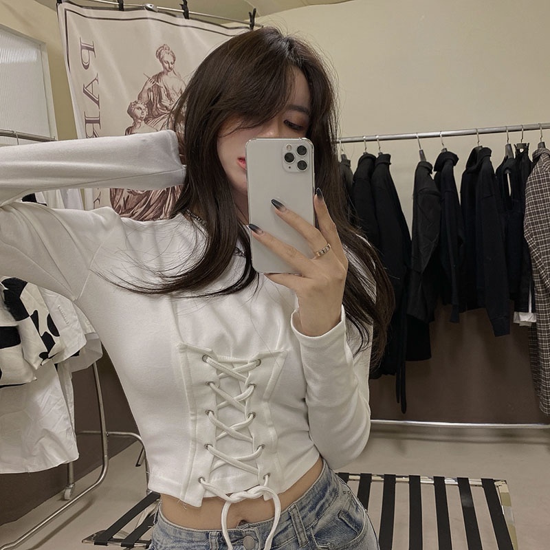 IELGY IELGY Áo Thun Lửng Tay Dài Dáng Ôm Màu Trơn Thời Trang Dành Cho Nữ Màu Sắc