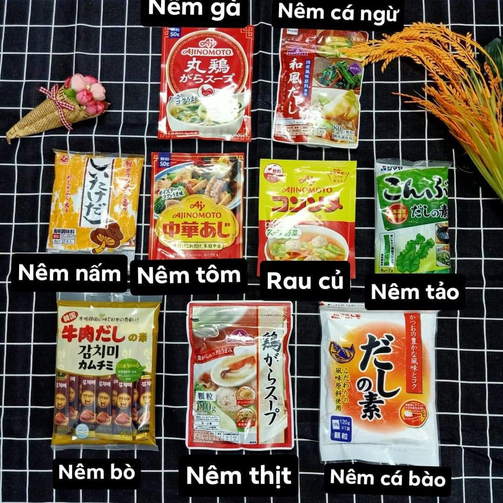 Gia vị (hạt nêm) Cho Bé Ăn Dặm [Nêm Cá Bào, Nêm Gà Rau Củ, Nêm Tôm, Nêm Bò, Nêm Thị, Nêm Rong Biển