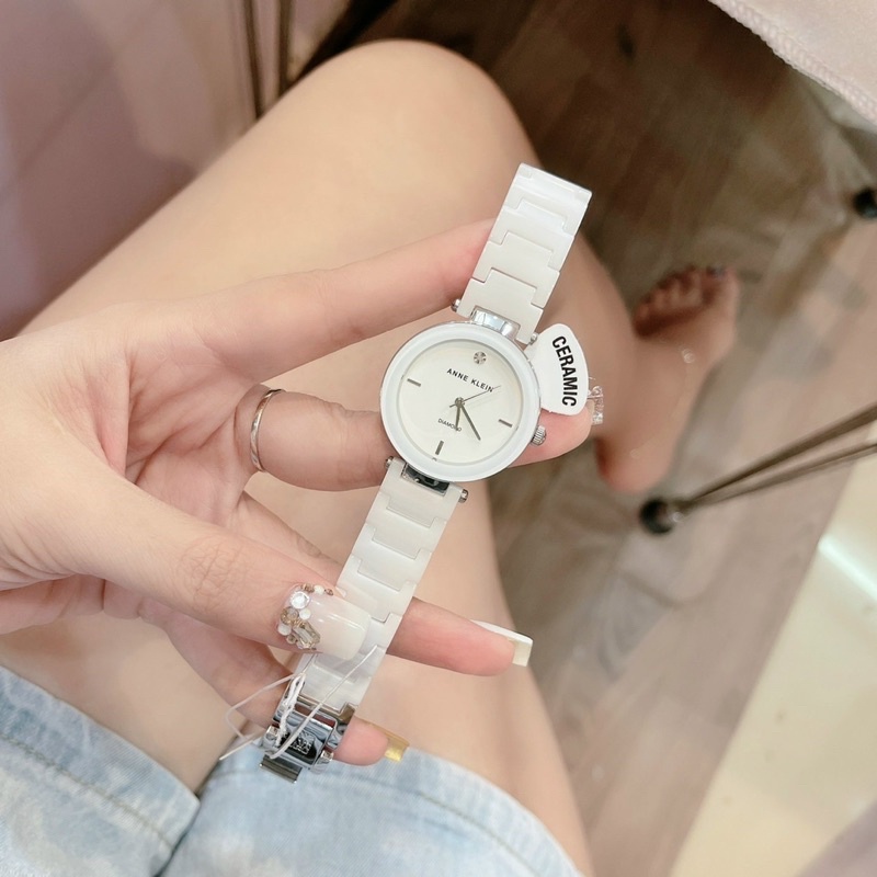 Đồng hồ nữ Anne Klein AK mẫu ceramic trắng sứ viền bạc
