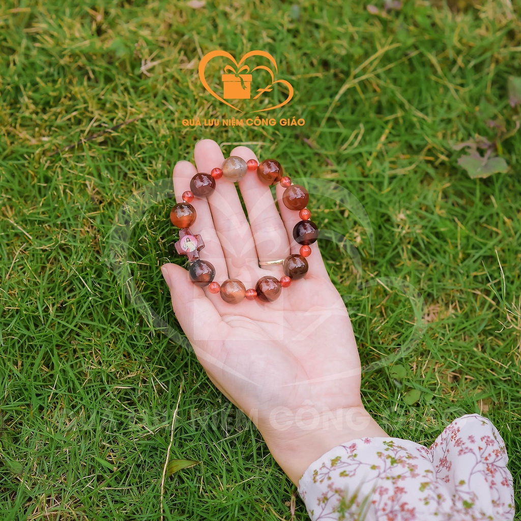 Chuỗi mân côi đá nhiều màu cách đá 14 li Quà Lưu Niệm Công Giáo