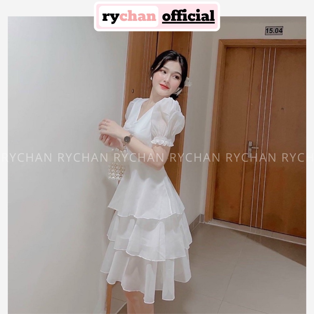 Đầm Váy Nữ Dự Tiệc Màu Trắng Nhúng Ngực Tay Bo Phồng 3 Tầng Tôn Dáng [ẢNH THẬT CUỐI] - DX9903