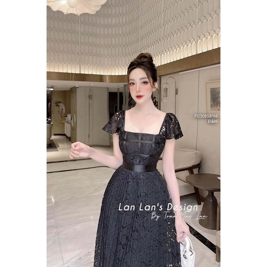 Đầm xòe ren đen có lót tay