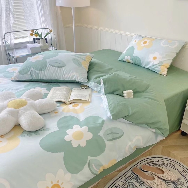 Bộ Chăn Ga Gối ❤️ cotton living 100% đủ size đệm hoa nhí Hàn Quốc miễn phí bo chun nhập khẩu Mượt Decor