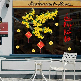 Decal trang trí decal dán kính tết cành mai vàng PK627 (Có keo sẵn)