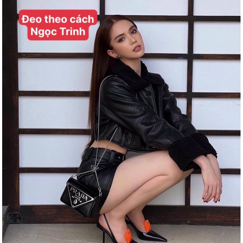 Túi xách nữ thời trang, túi đeo vai đeo chéo chữ P size 18cm logo khóa rút dây xích tam giác thời trang hotgirl