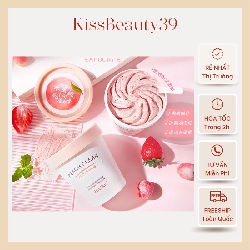 KEM TẨY TẾ BÀO CHẾT 💃FREEship💃 CÓ HẠT body TỪ QUẢ ĐÀO, dưỡng da tẩy ,chăm sóc da ice cream  Peach 200g