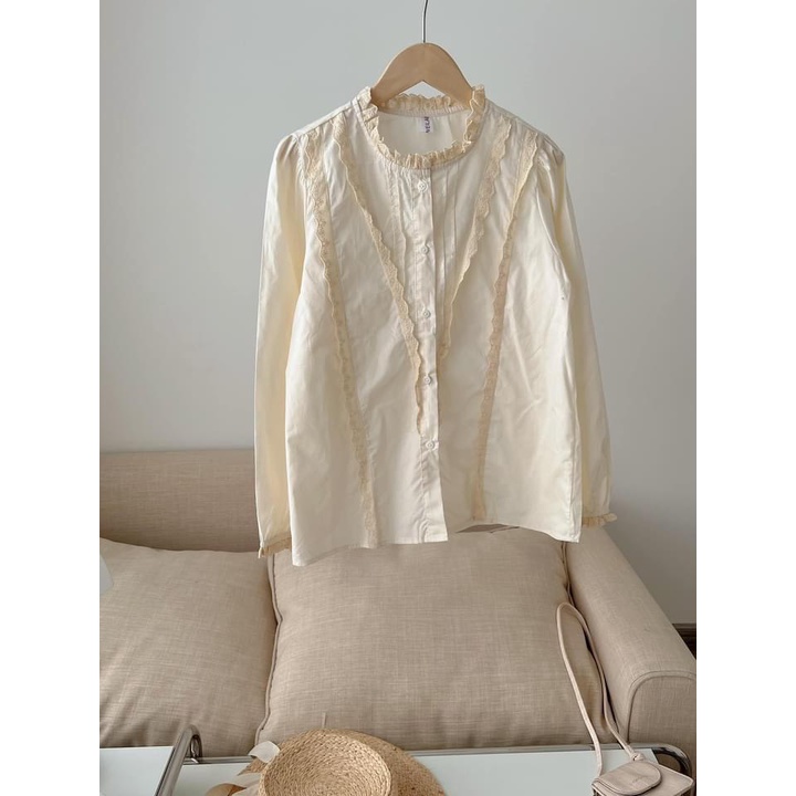 [ẢNH THẬT] Sơ Mi Cổ Ren Tiểu Thư Đi Học Công Sở Dáng Rộng Dễ Thương chất Đẹp Vintage