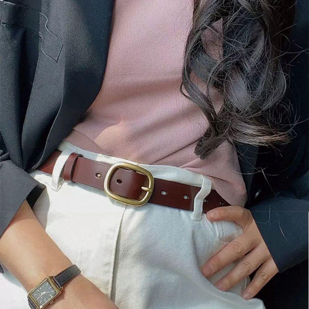 Thắt Lưng Da PU Khóa Hợp Kim Hình Oval Đơn Giản Phong Cách Hàn Quốc