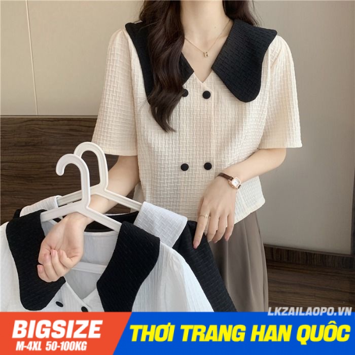 Áo sơ mi nữ tay ngắn Bigsize Áo sơ mi cổ bèo tiểu thư kiểu form rộng mùa hè Phong cách Hàn Quốc Thời Trang đẹp