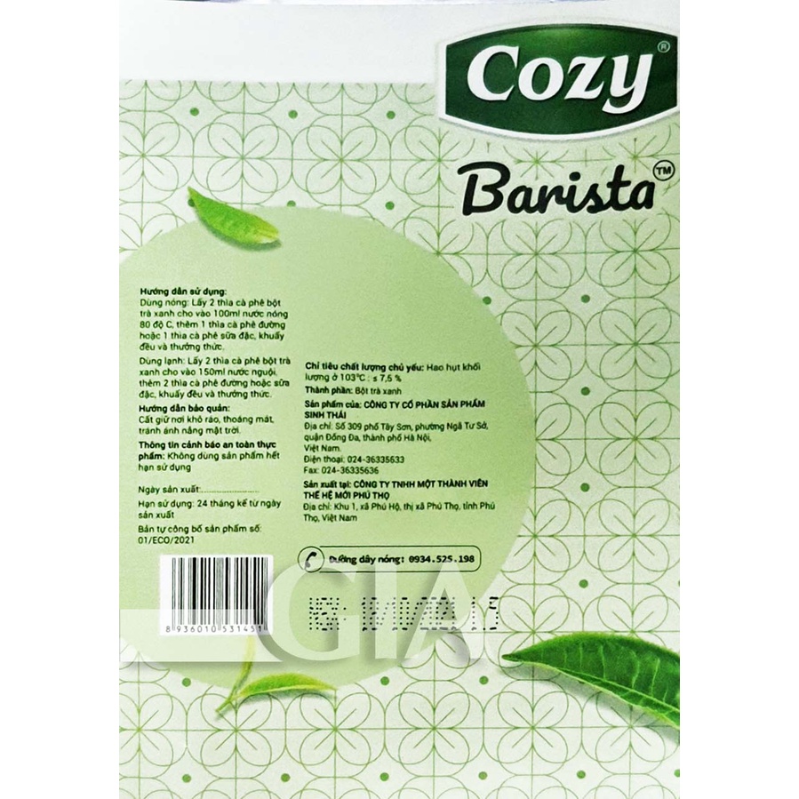 Bột trà xanh matcha Cozy Barista gói 100g/ 200g