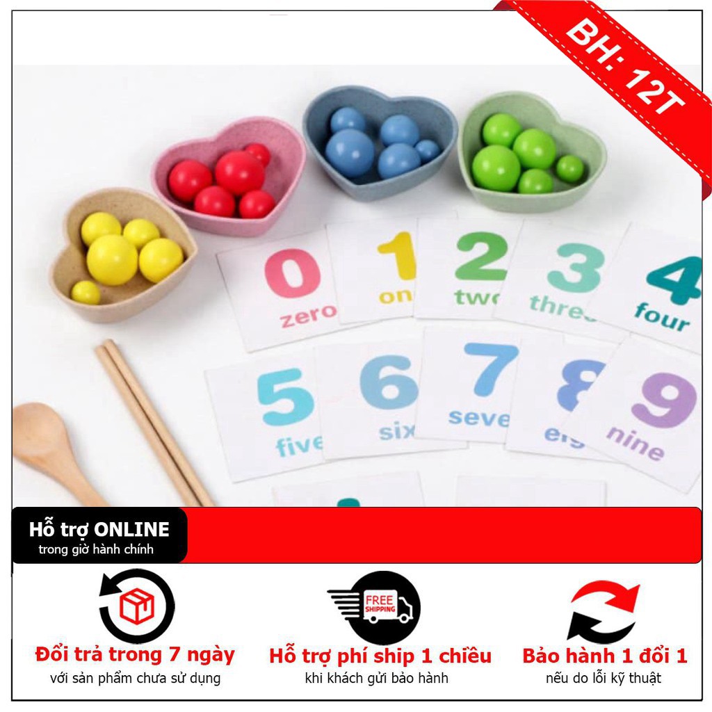 Bộ giáo cụ Montessori thực hành tập gắp bi gỗ cho bé