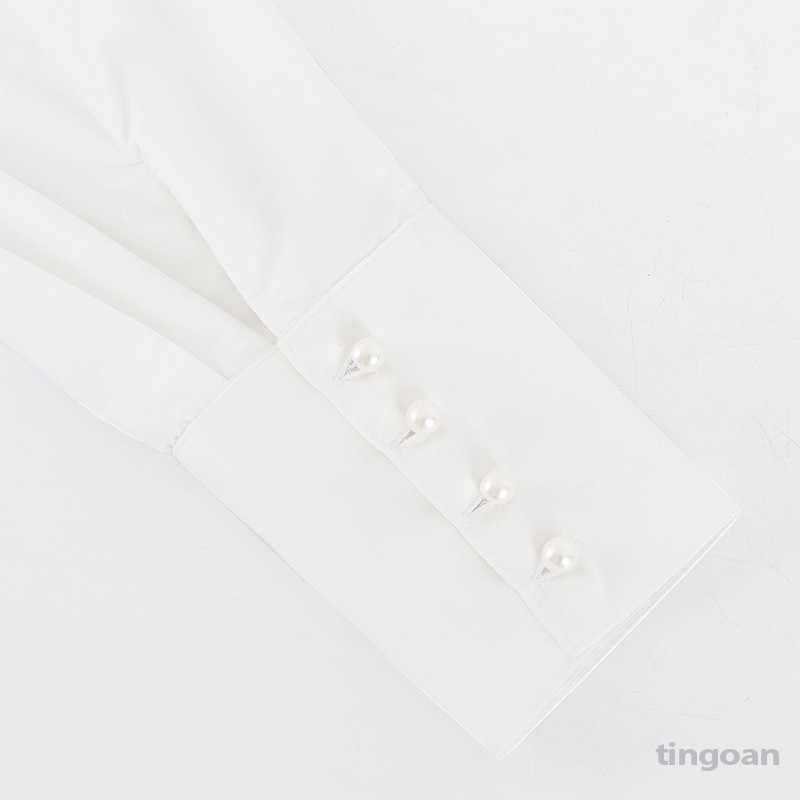 Áo sơmi trễ vai trắng phối lưới đính ngọc chống nhăn tingoan PURE LOVE SHIRT | BigBuy360 - bigbuy360.vn