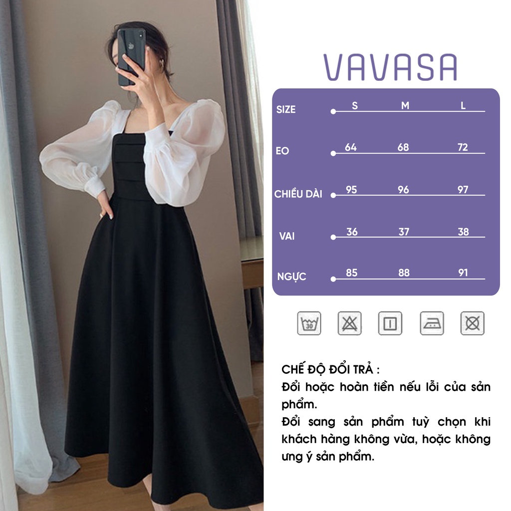 Váy cổ vuông dài tay dáng dài VAVASA V11
