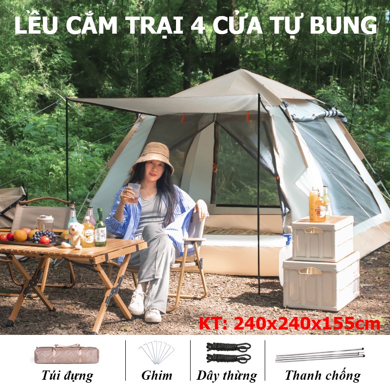 Lều Cắm Trại Dã Ngoại Du Lịch Camping Chống Mưa Chống Tia UV Kích Thước 240x240x155cm