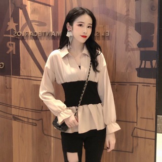 sơ mi thắt eo ulzzang order sơ mi dài tay bồng thắt lưng dáng hàn quốc ẢNH THẬT CUỐI HÌNH