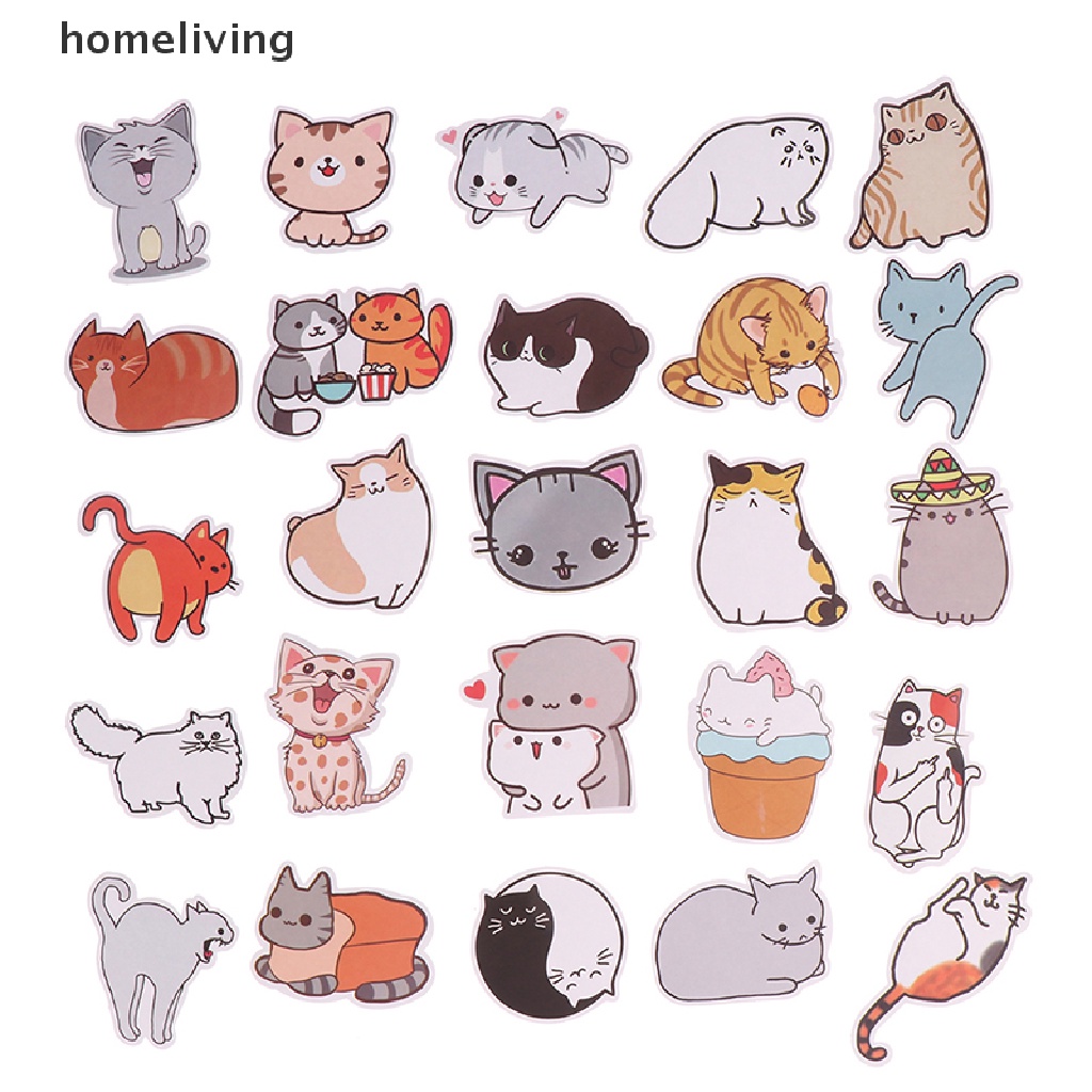 Set 50 Miếng Dán Hình Mèo Hoạt Hình Dễ Thương Trang Trí Laptop / Xe Hơi / Ván Trượt / Va Li