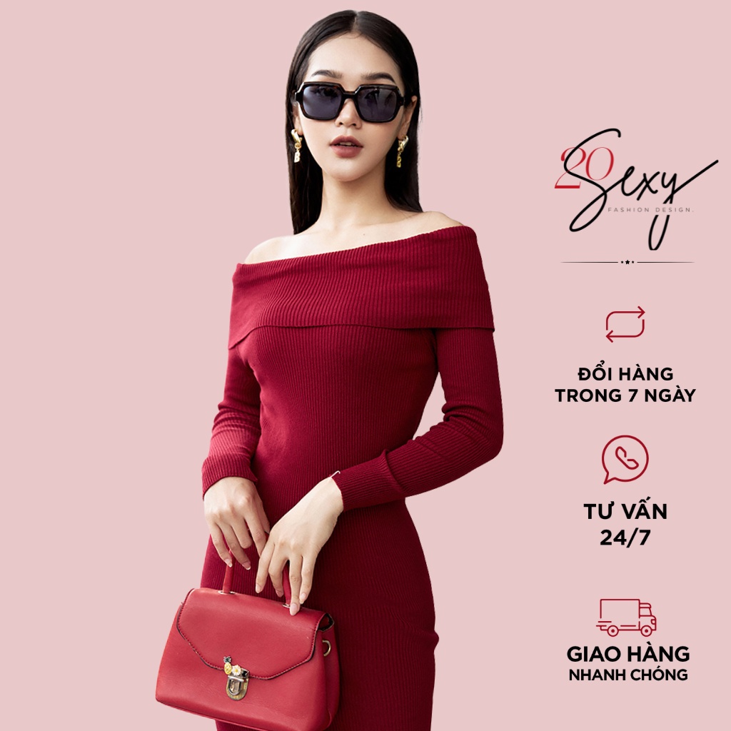 Váy len ôm body trễ vai 20Sexy by 20AGAIN, thiết kế basic, tôn dáng DLA0073