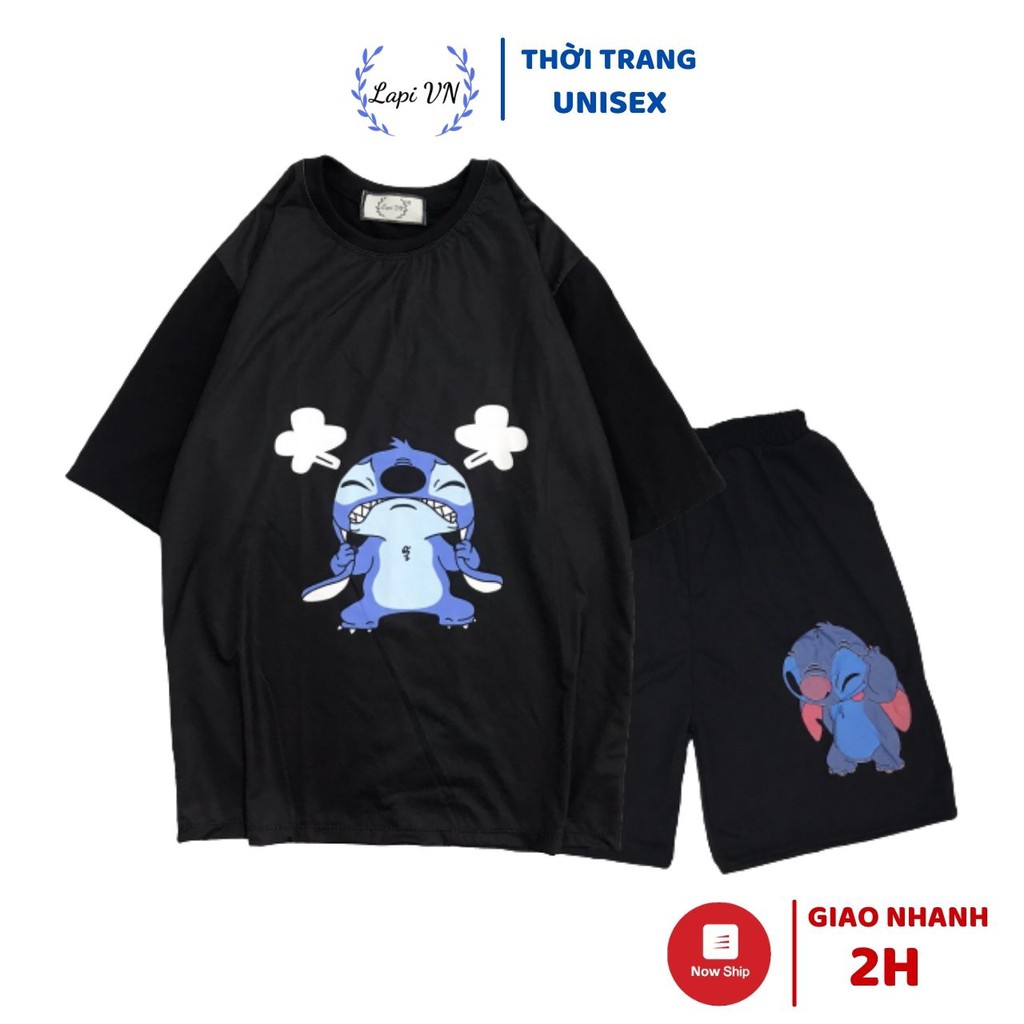 Set Bộ Cartoon Mặc Nhà Unisex - Stitch Angry Đen – Lapi VN, Đồ Bộ Thun Cotton, Nam Nữ Đều Mặc Được, Freesize