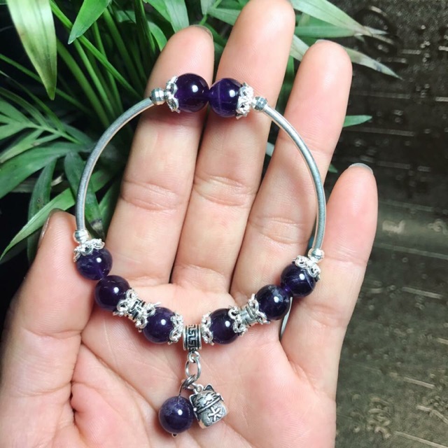 Lắc bạc Thạch Anh Tím