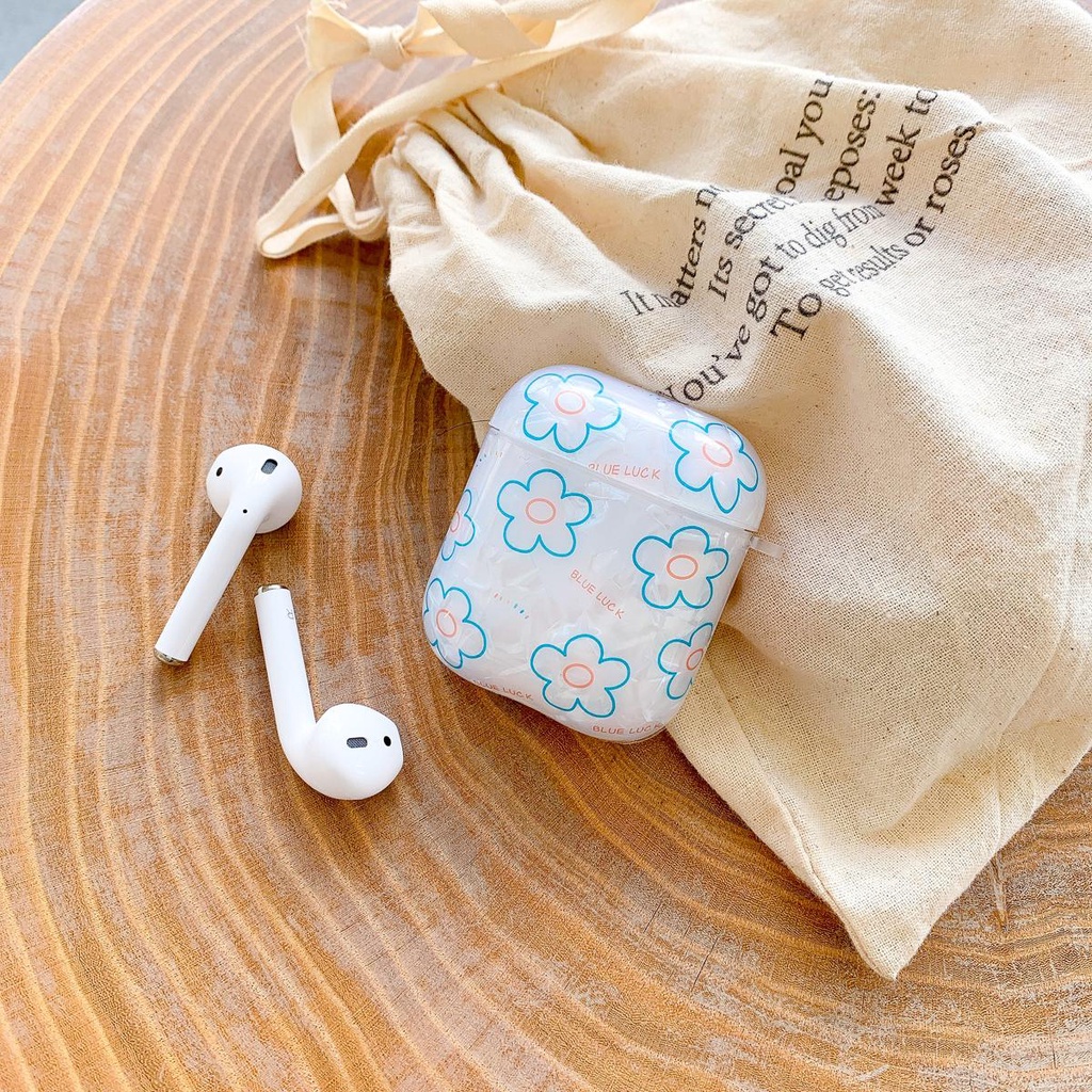 Blue Flowers Jane Trandsparent Aipods Case Apple Wireless Bluetooth Headset 1/2/3 Pro Hard Protective Case