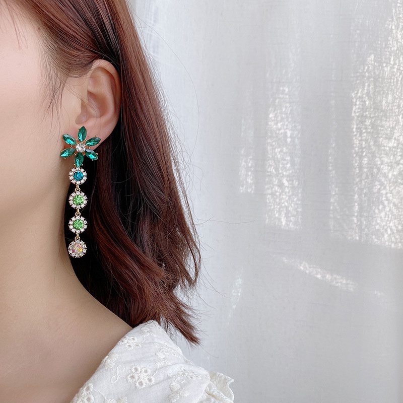 [Cao Cấp Bao Đẹp] Bông Tai Hình Hoa Đính Đá Màu Xanh Lục Bảo Cao Cấp Siêu Sang Chảnh Mainia Shop