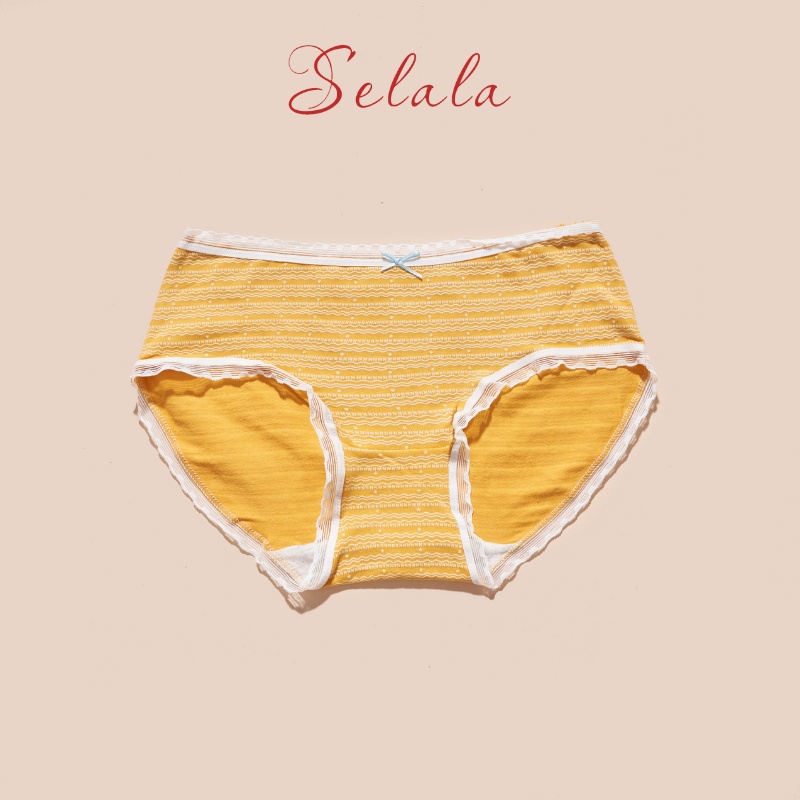Set 5 Quần Lót Cotton Selala Họa Tiết Cute Viền Ren Phối Nơ Siêu Thông Thoáng QC38