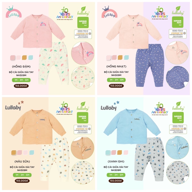 LULLABY - Bộ cài giữa Lullaby vải petit mềm mát cho bé trai/bé gái