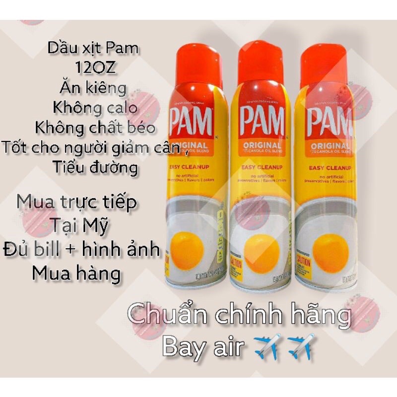 Dầu ăn kiêng dạng Xịt PAM 12oz =1200 lần xịt chính hãng Mỹ ăn kiêng giảm cân.