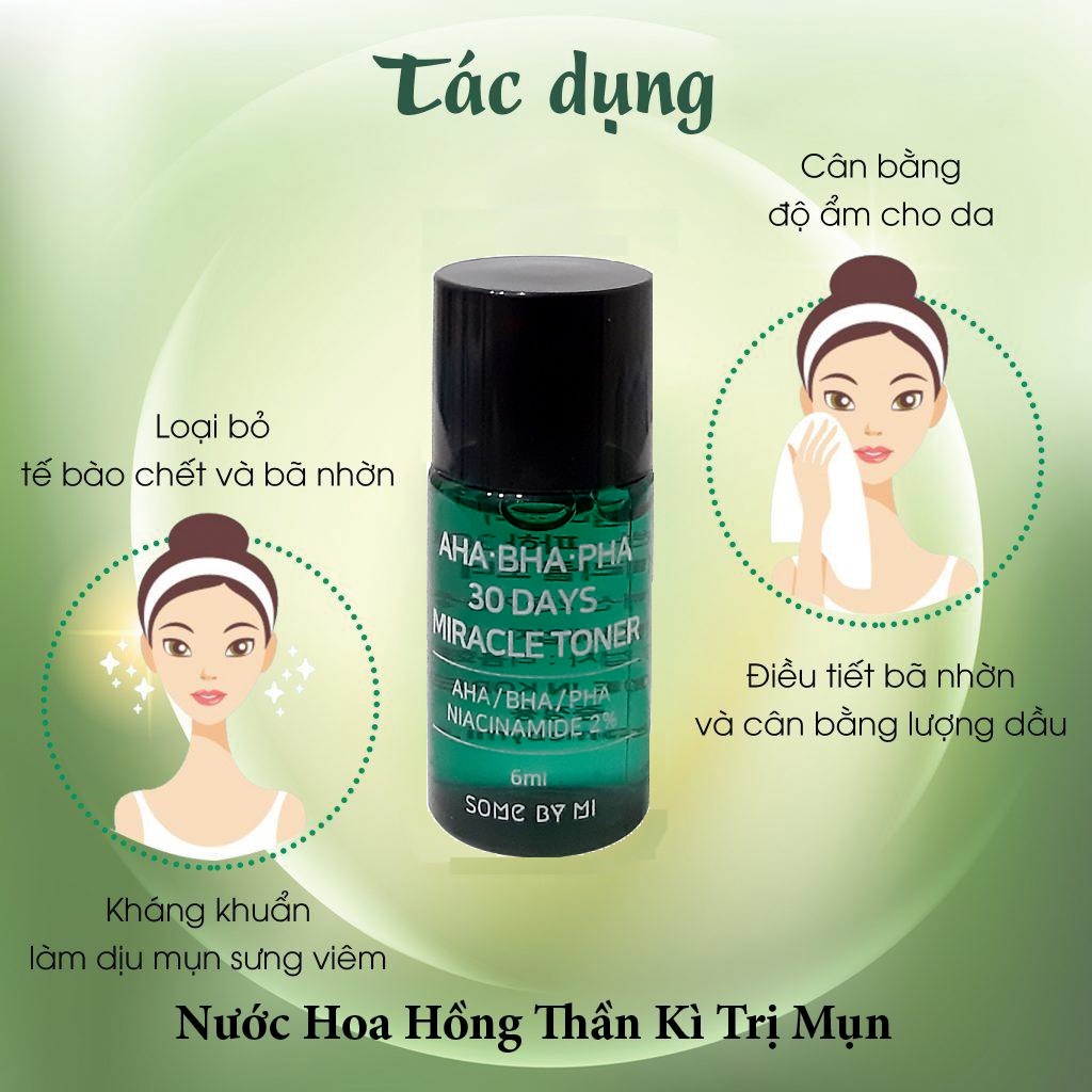 Combo 2 chai Nước hoa hồng giảm mụn Some By Mi AHA BHA PHA 30 Days Miracle Mini 6ml x 2