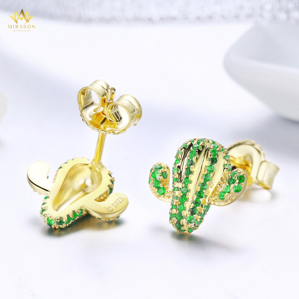 Khuyên Tai Bạc Nữ MIRASON Xương Rồng Nạm Đá Xanh MBT133 - BST Lắc Tay, Hoa Tai Nữ Xương Rồng Sang Trọng