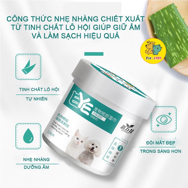 Khăn lau, bông lau vệ sinh tai - vệ sinh mắt cho chó mèo Dorrikey - Hộp 130 miếng tiện dụng Pet-1989