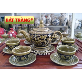 ẤM PHA TRÀ XANH NGON BỘ ẤM CHÉN ĐẸP ẤM TRÀ CAO CẤP BÁT TRÀNG QUÀ TẶNG